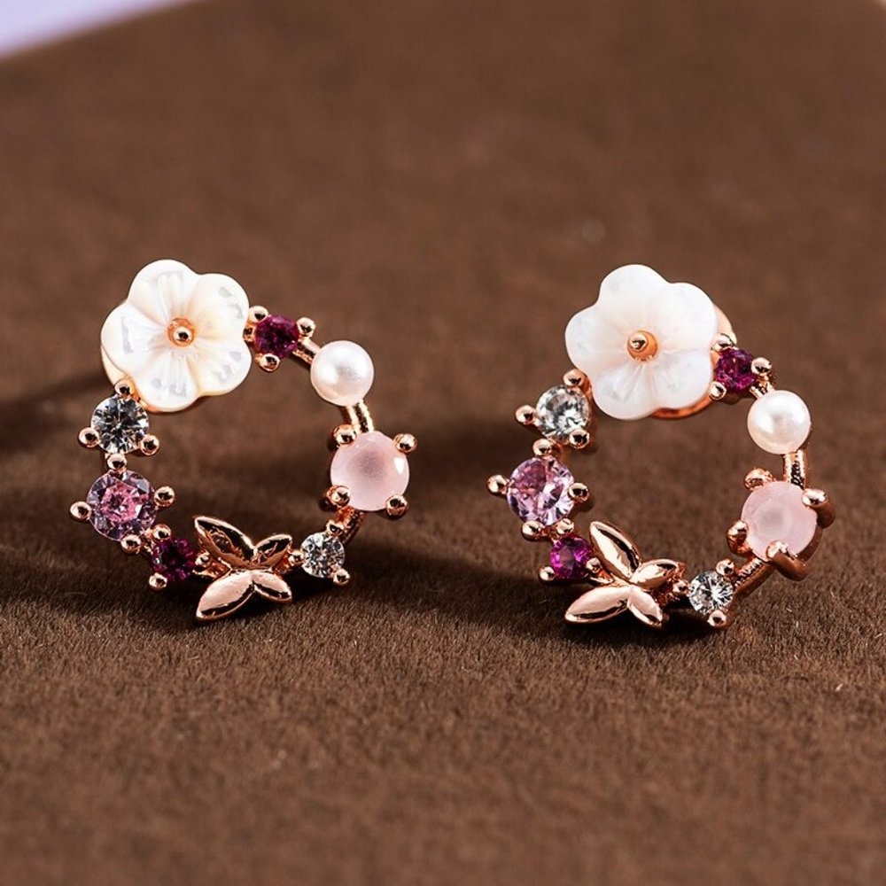 COPY - Romantic Flowers Shell Earrings Rose Gold Z